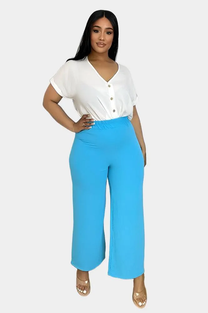 Flood Length Wide Legs Crepe Trousers