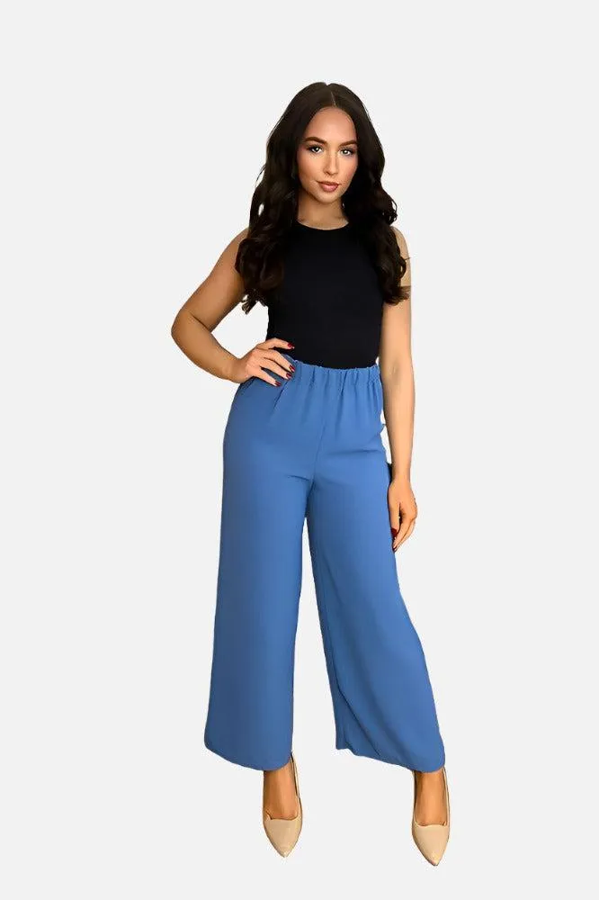 Flood Length Wide Legs Crepe Trousers