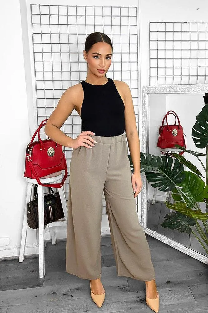 Flood Length Wide Legs Crepe Trousers