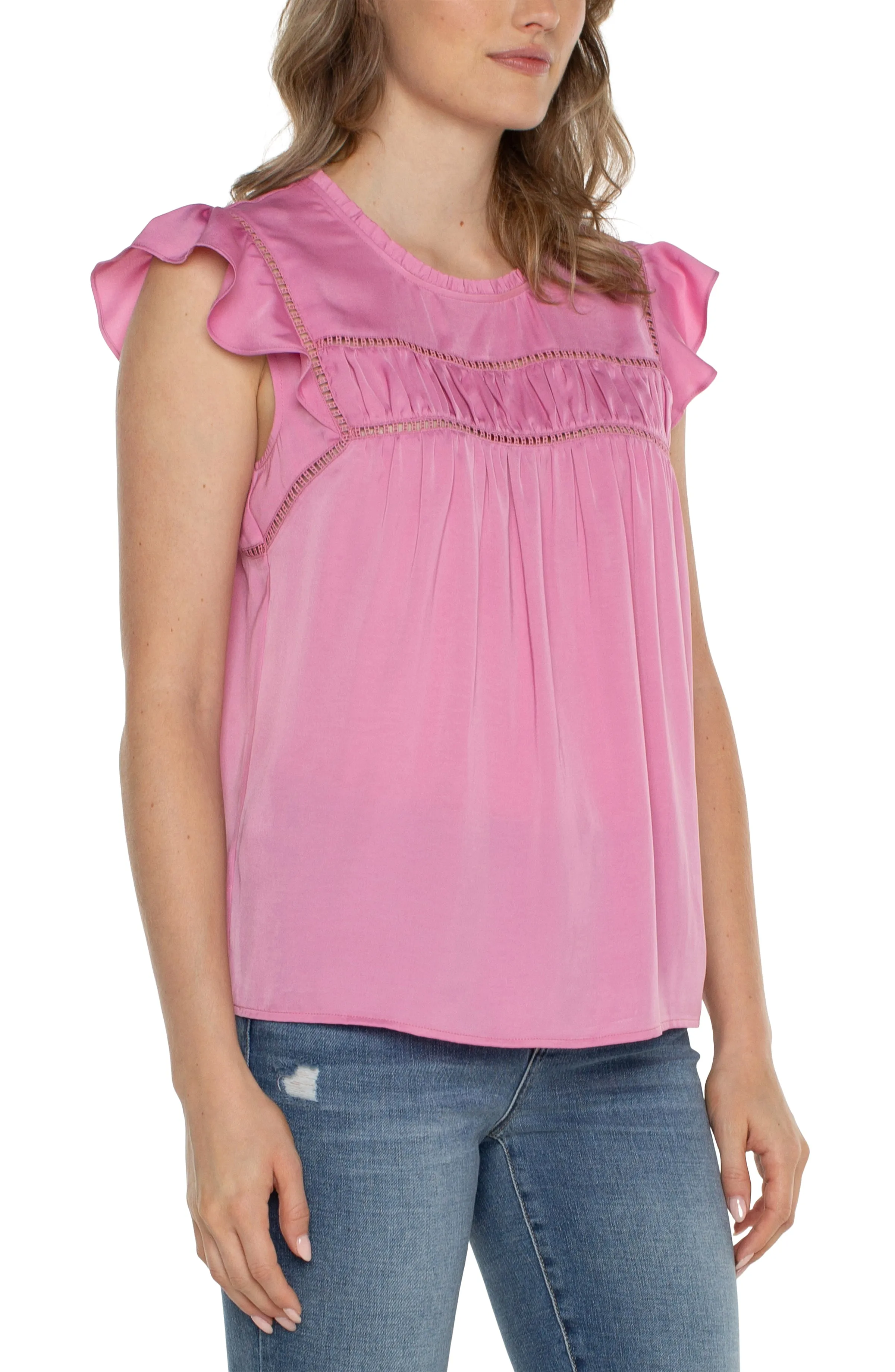 FLUTTER SLEEVE WOVEN TOP