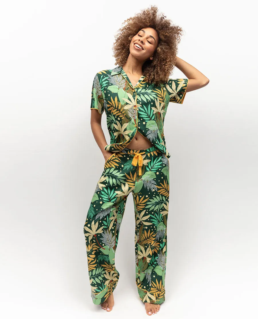 Gabrielle Leaf Print Wide Leg Pyjama Set