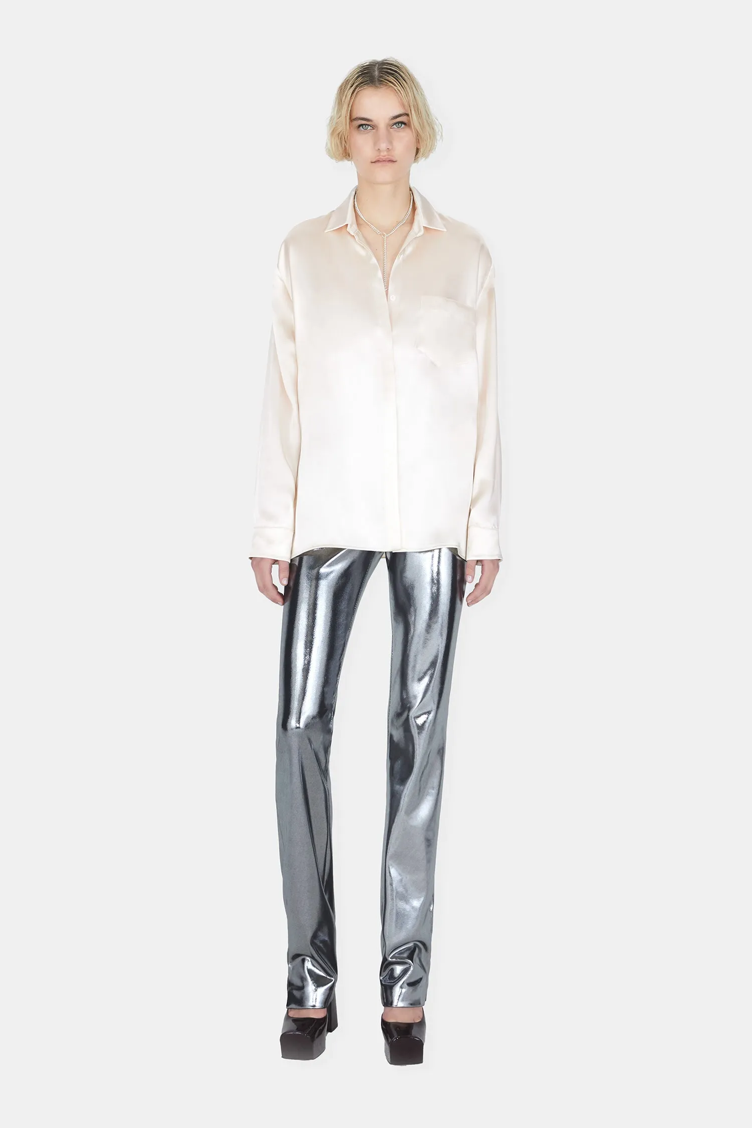 Galvanized High Waisted Trousers - Silver