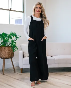 Gauze Wide Leg Overall Jumpsuit - Black