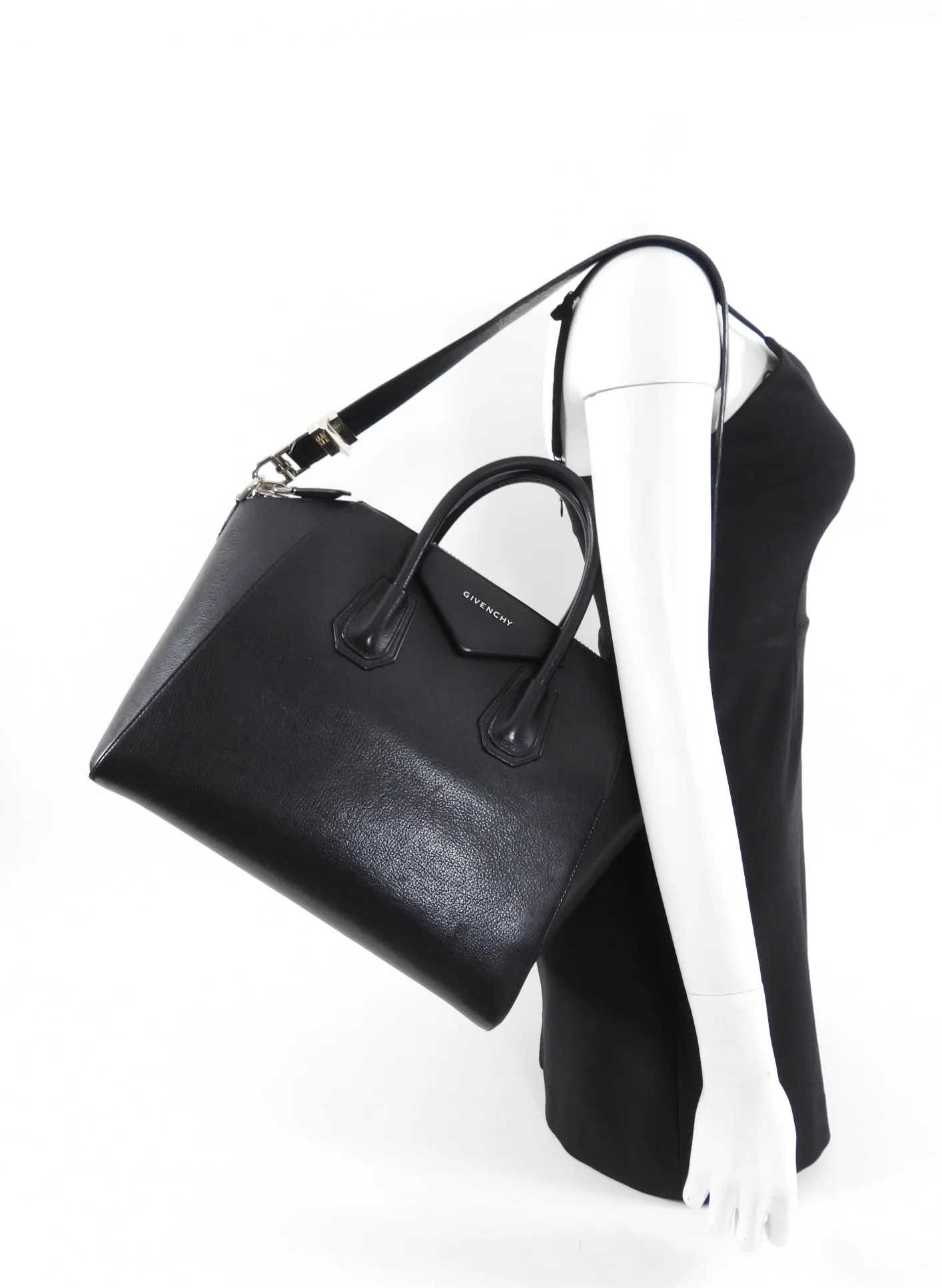 Givenchy Antigona Medium Black Leather and Silvertone Hardware