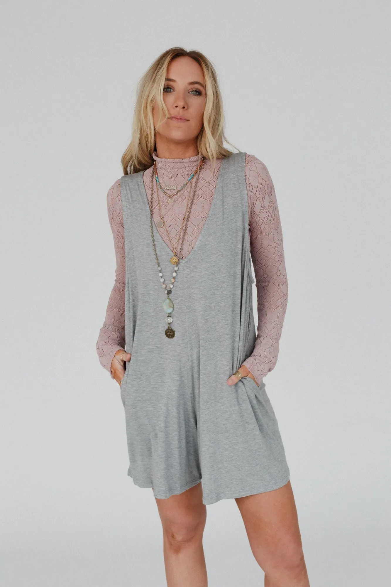 Good Things Wide Leg Romper - Gray