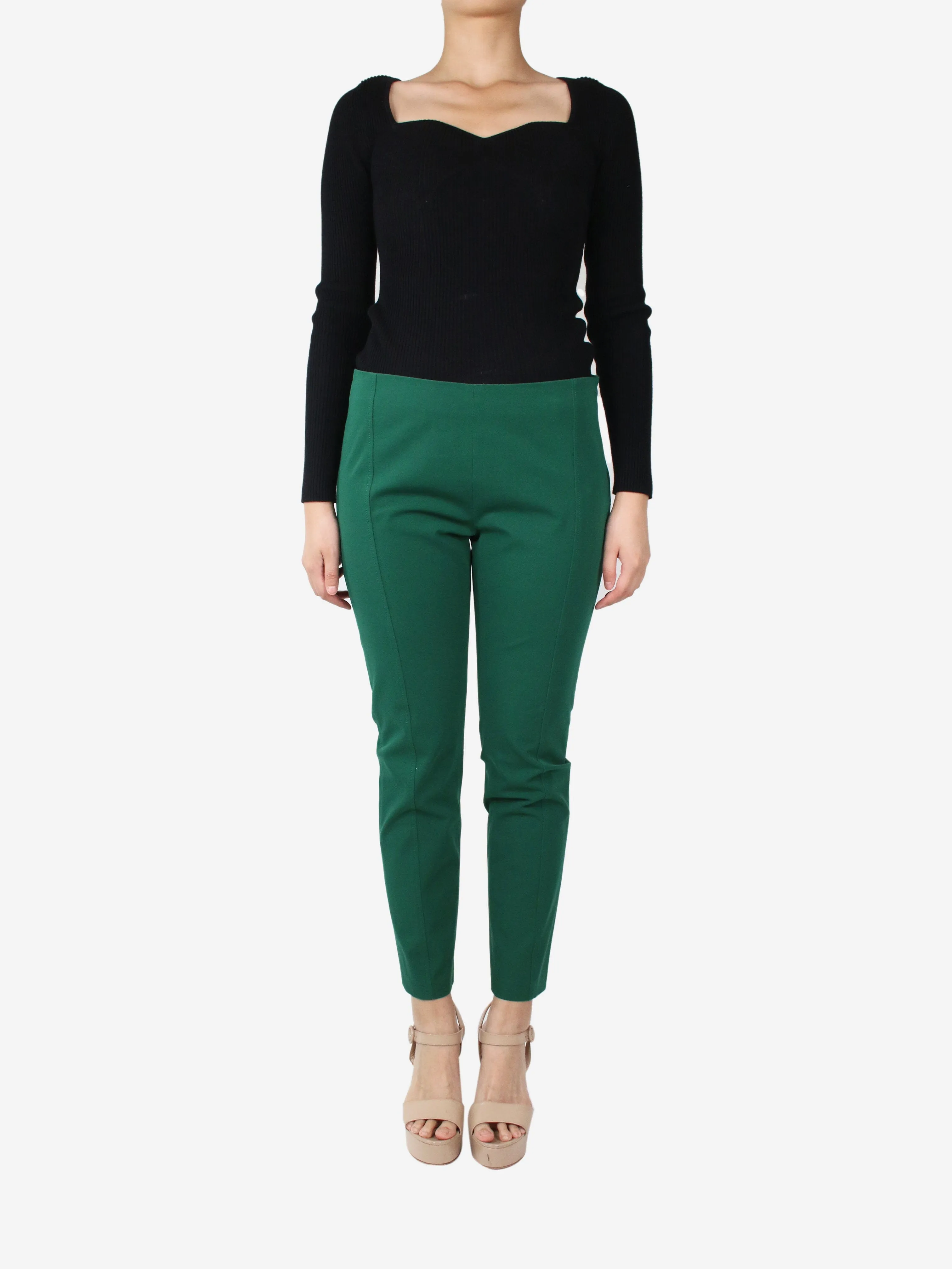 Green straight-leg tailored trousers - size UK 14