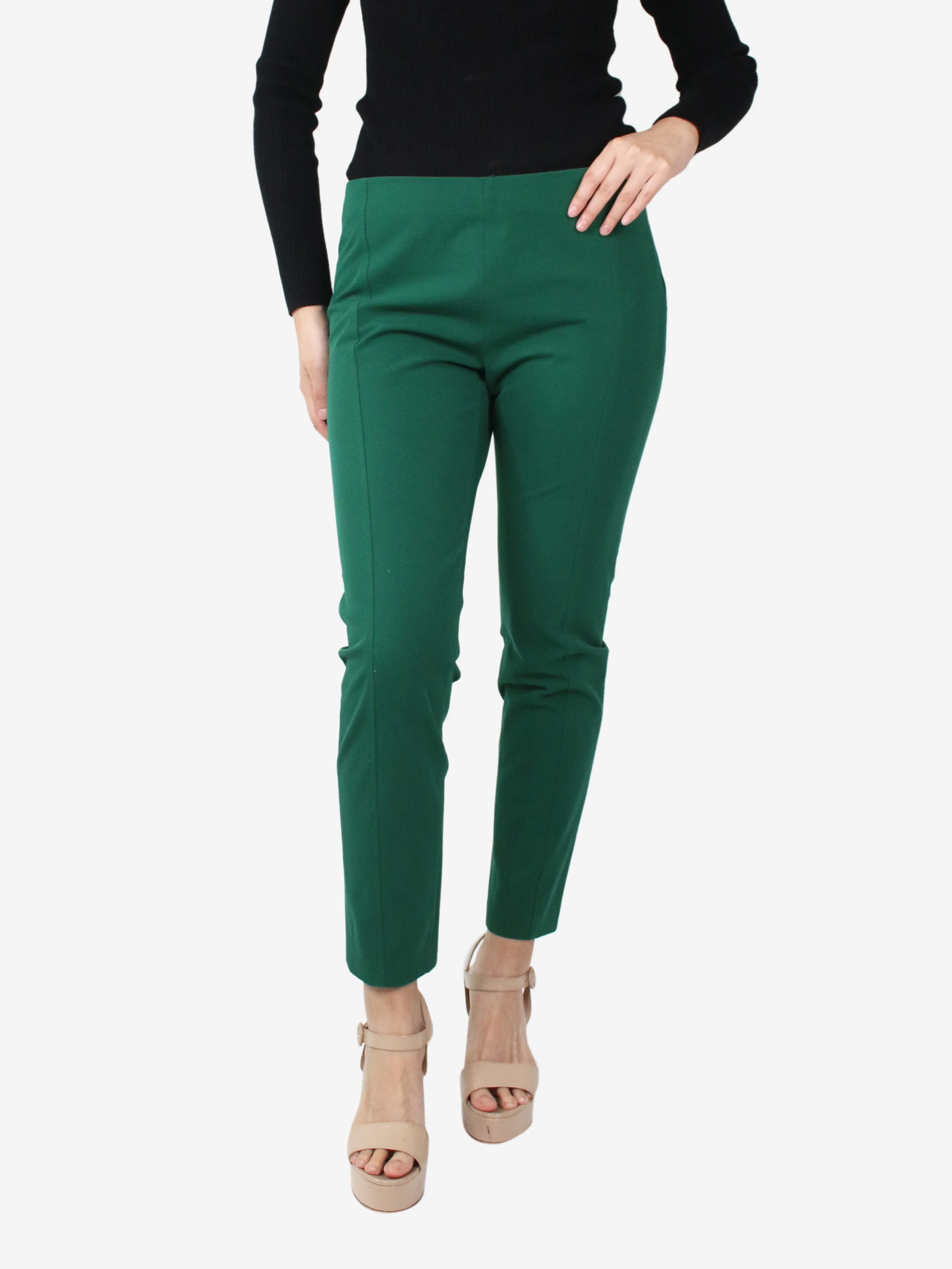 Green straight-leg tailored trousers - size UK 14