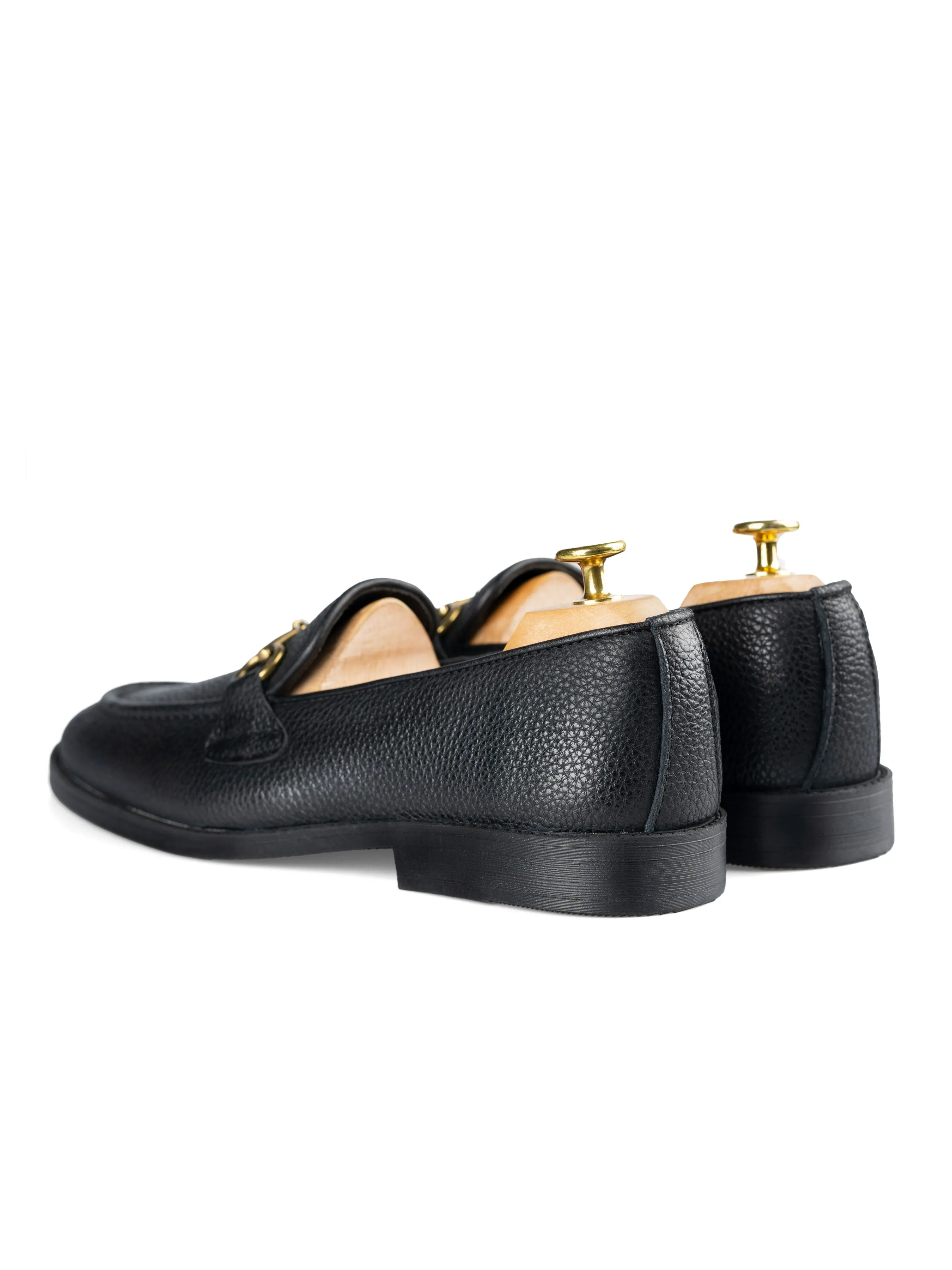 Horsebit Buckle Loafer - Black Pebble Grain Leather (Flexi-Sole)