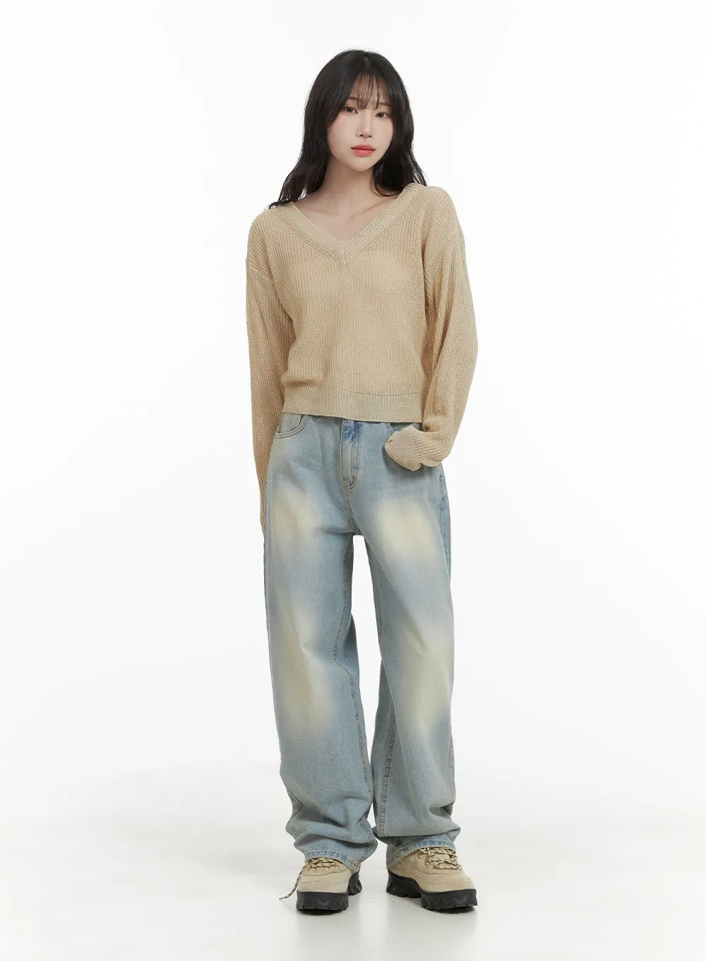 Light Washed Wide Leg Jeans CA403