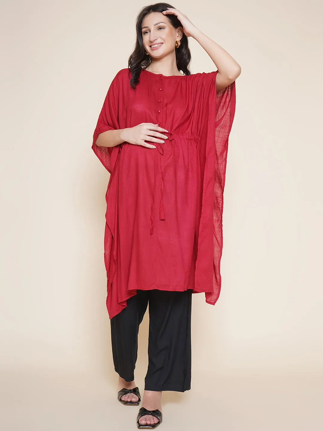 Maroon Maternity and Nursing Kaftaan Set