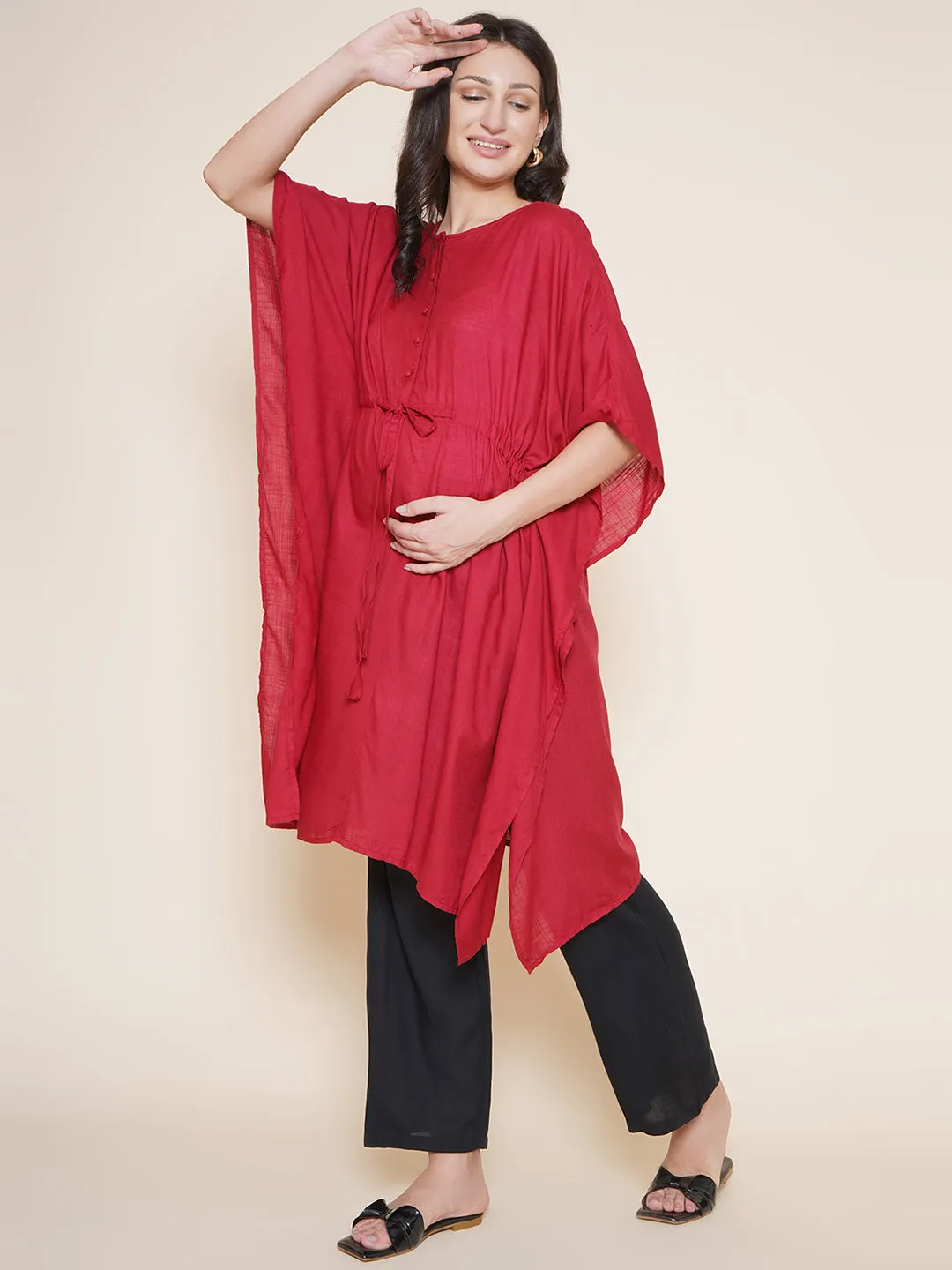 Maroon Maternity and Nursing Kaftaan Set