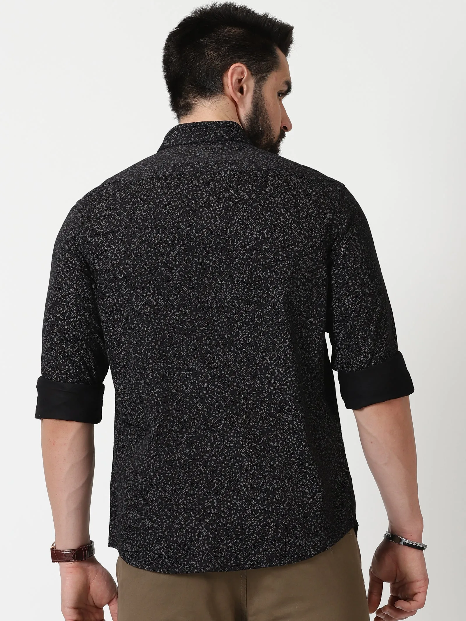 MEN'S BLACK PRINT SLIM FIT SHIRT