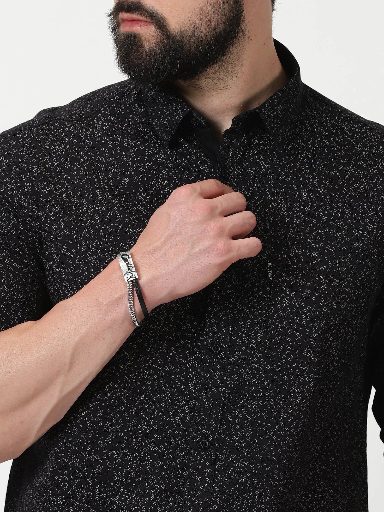 MEN'S BLACK PRINT SLIM FIT SHIRT