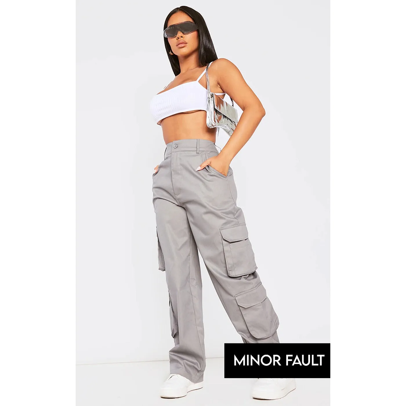 (Minor Fault) Grey Pocket Detailed Cargo Trousers