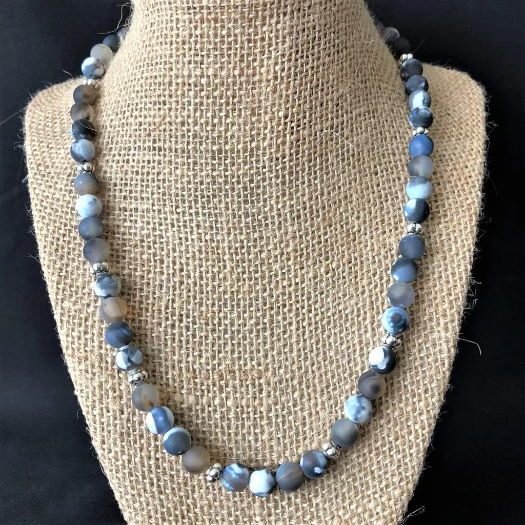 Montana Moss Matte Agate Mens Beaded Necklace