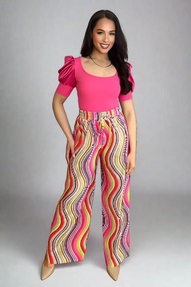 Multicolour Plisse Chiffon Trousers