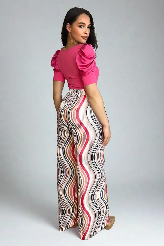 Multicolour Plisse Chiffon Trousers