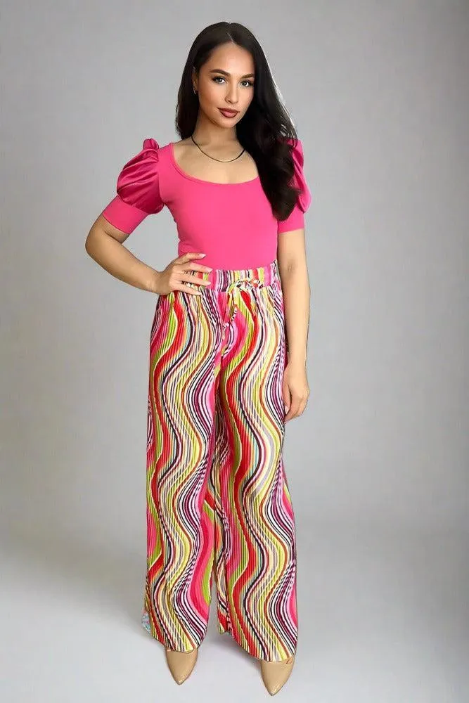 Multicolour Plisse Chiffon Trousers