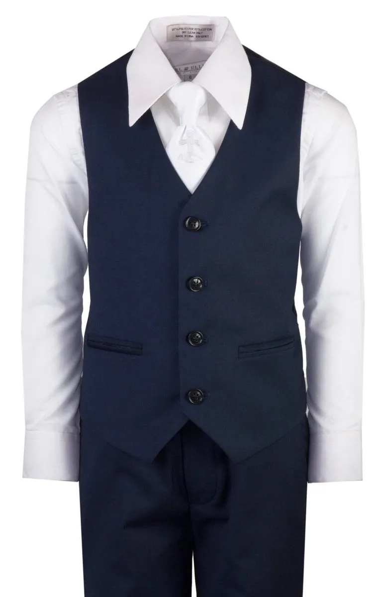 Navy Blue Slim Fit Suit Communion Cross Neck Tie Boys and Youth Sizes