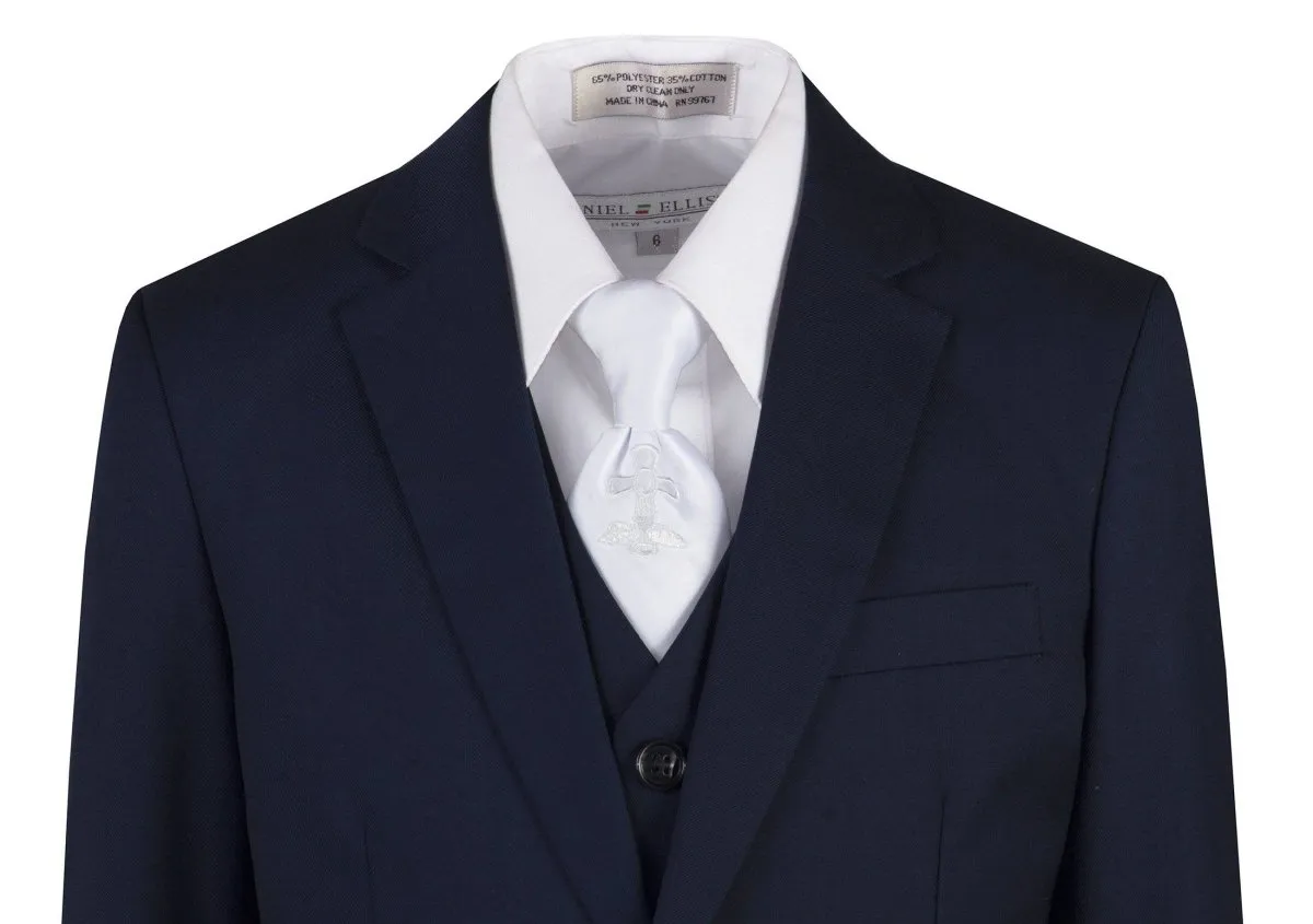 Navy Blue Slim Fit Suit Communion Cross Neck Tie Boys and Youth Sizes