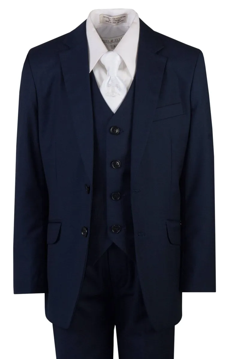 Navy Blue Slim Fit Suit Communion Cross Neck Tie Boys and Youth Sizes