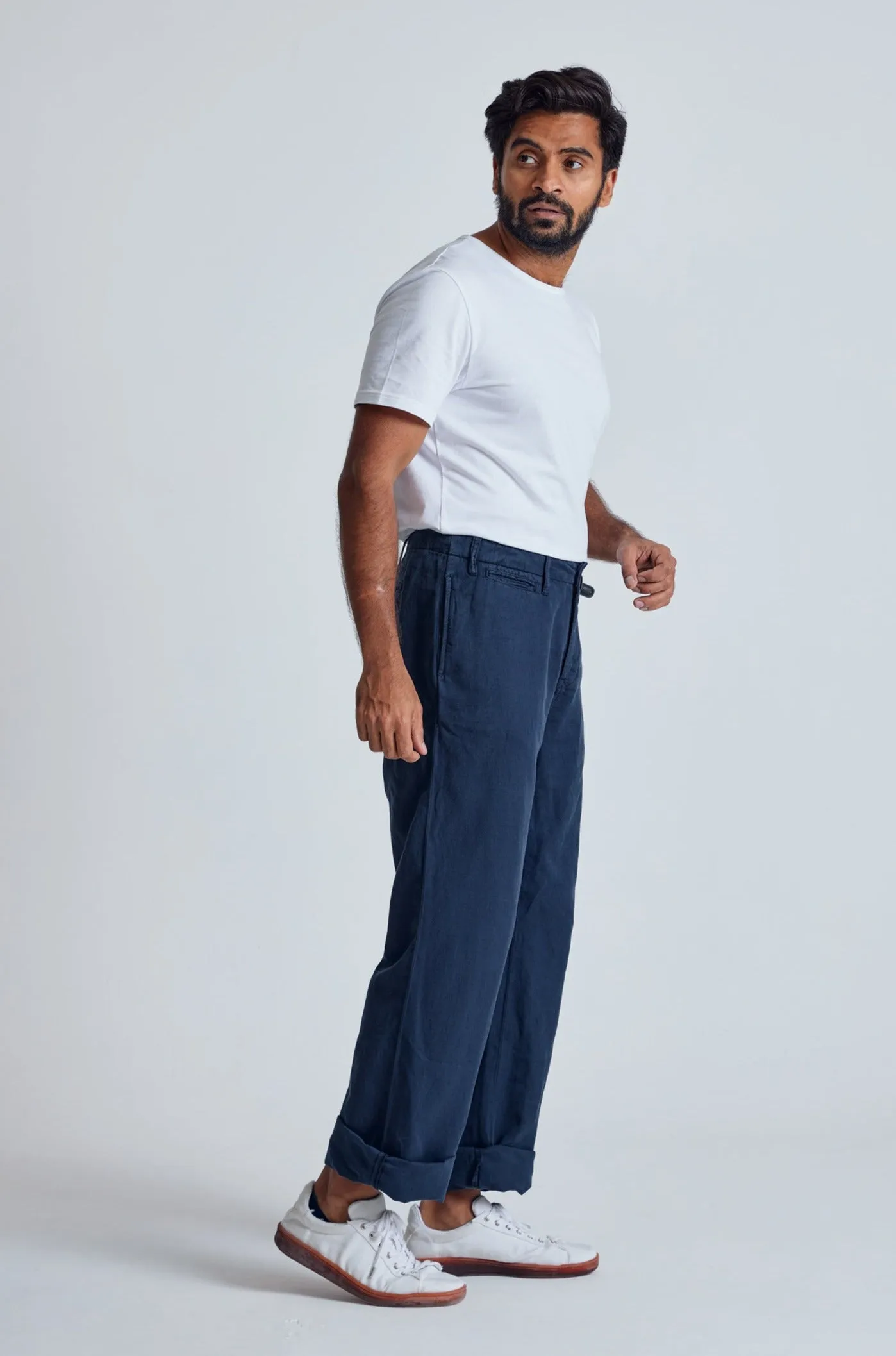 Navy The Bird Regular Fit Chino Trousers - GOTS Certified Organic Cotton and Linen