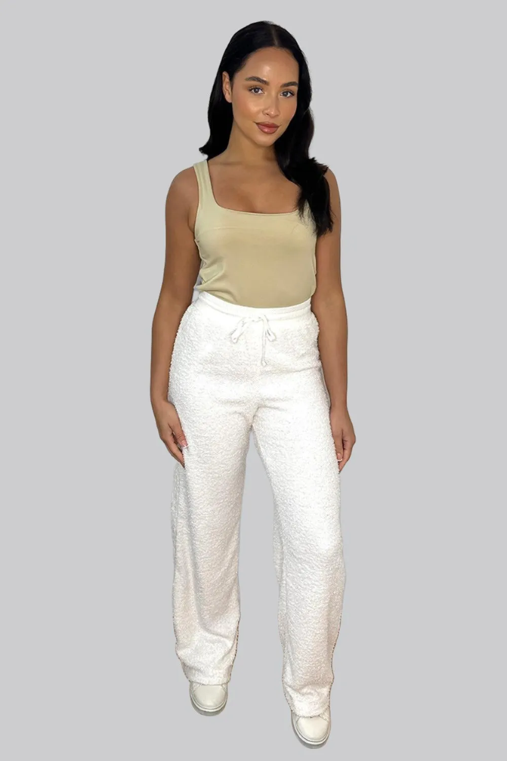 Off White Crepe Wide Leg Trousers