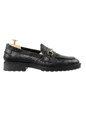 Penny Loafer Horsebit Buckle - Black Phyton Leather (Combat Sole)