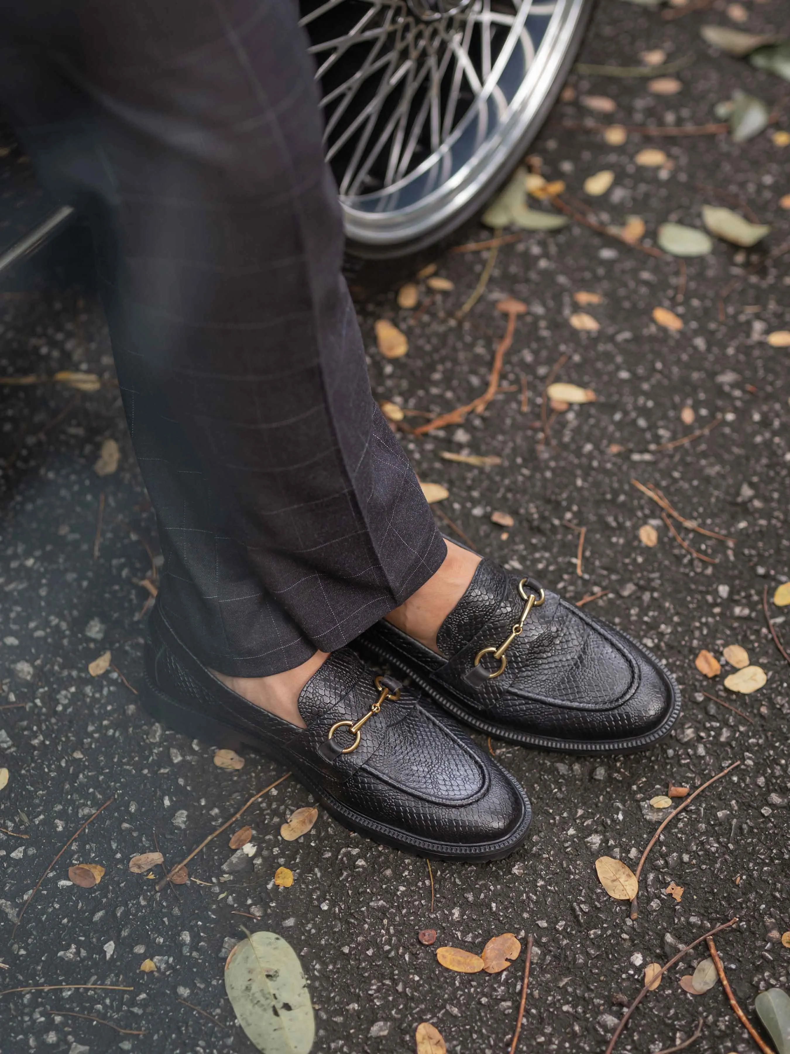 Penny Loafer Horsebit Buckle - Black Phyton Leather (Combat Sole)