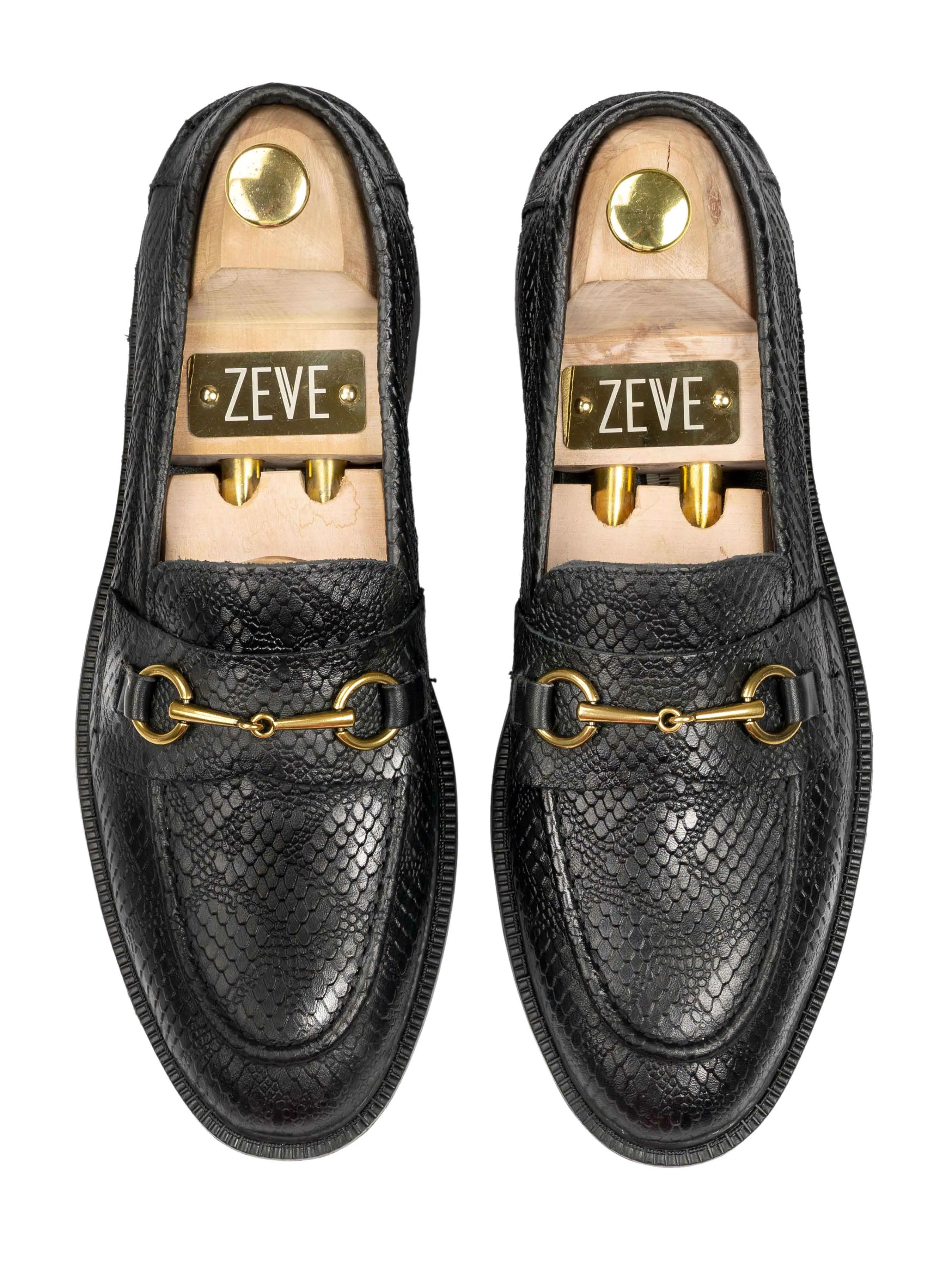 Penny Loafer Horsebit Buckle - Black Phyton Leather (Combat Sole)