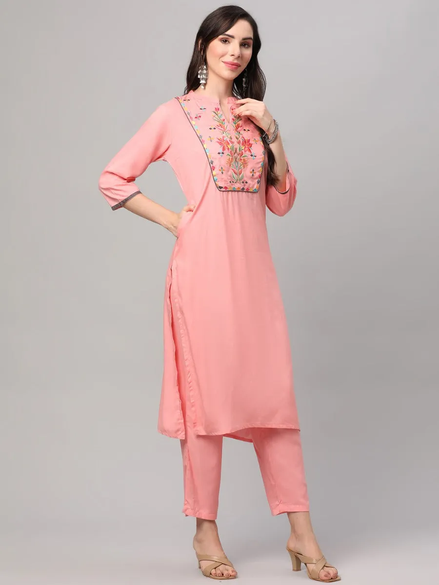 Pink Embroidered Kurta Trouser Dupatta