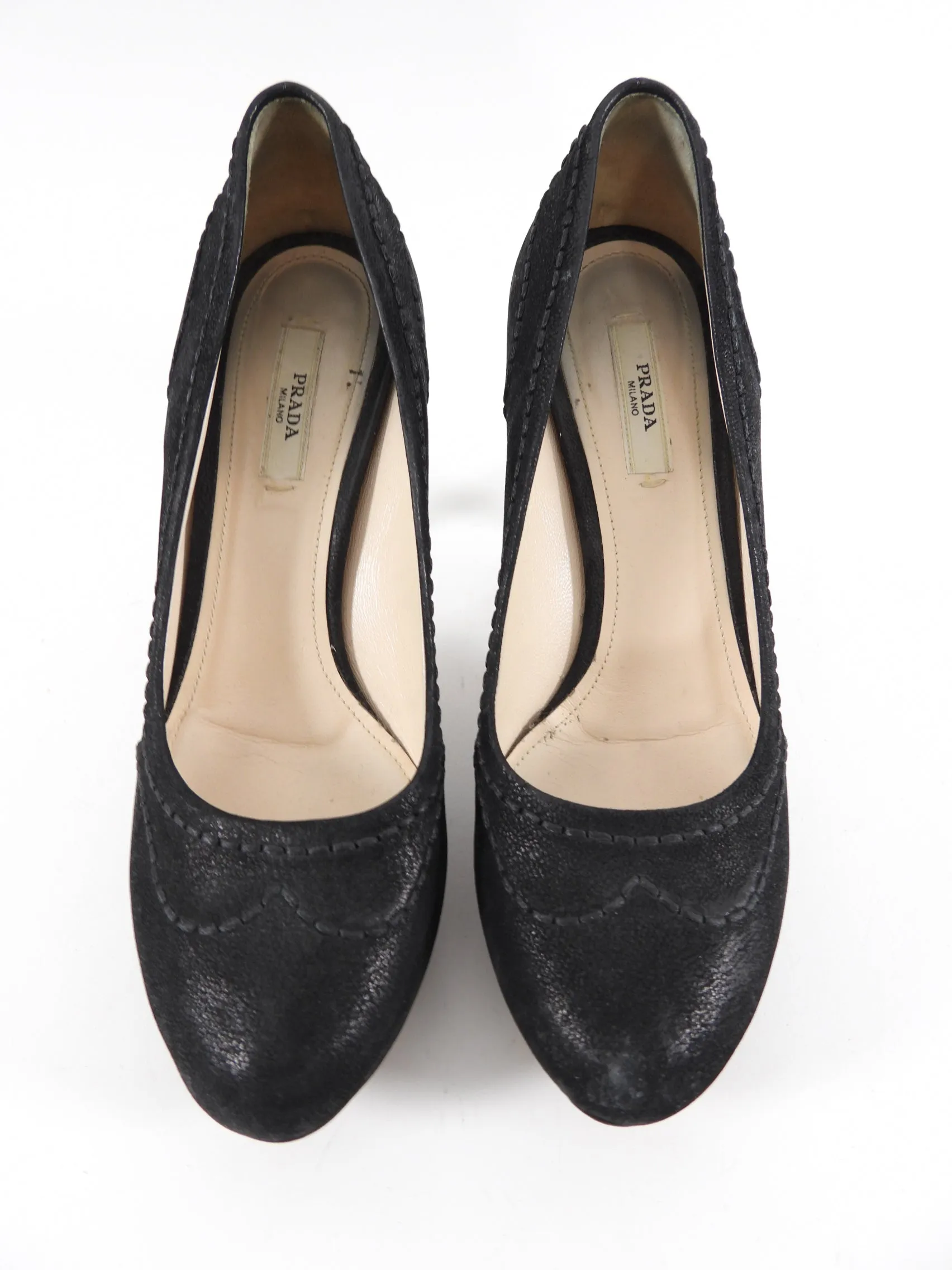 Prada Black Aged Leather Platform Pump - EU37