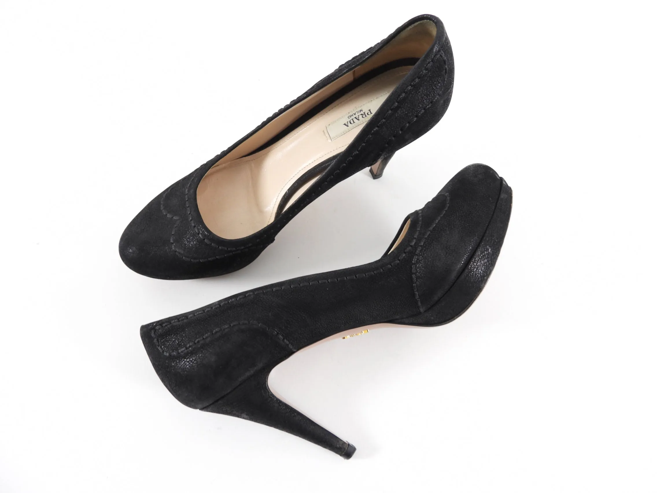 Prada Black Aged Leather Platform Pump - EU37