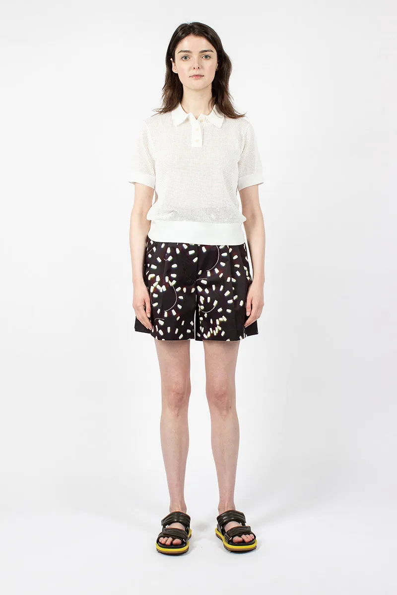 Printed Pleat Shorts Black