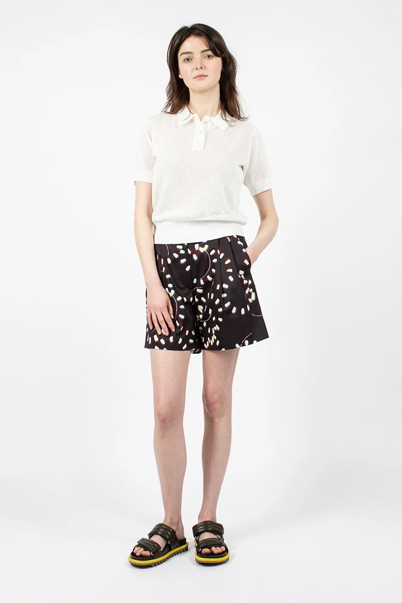 Printed Pleat Shorts Black