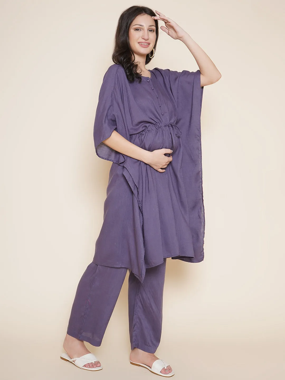 Purple Grey Maternity and Nursing Kaftaan Set