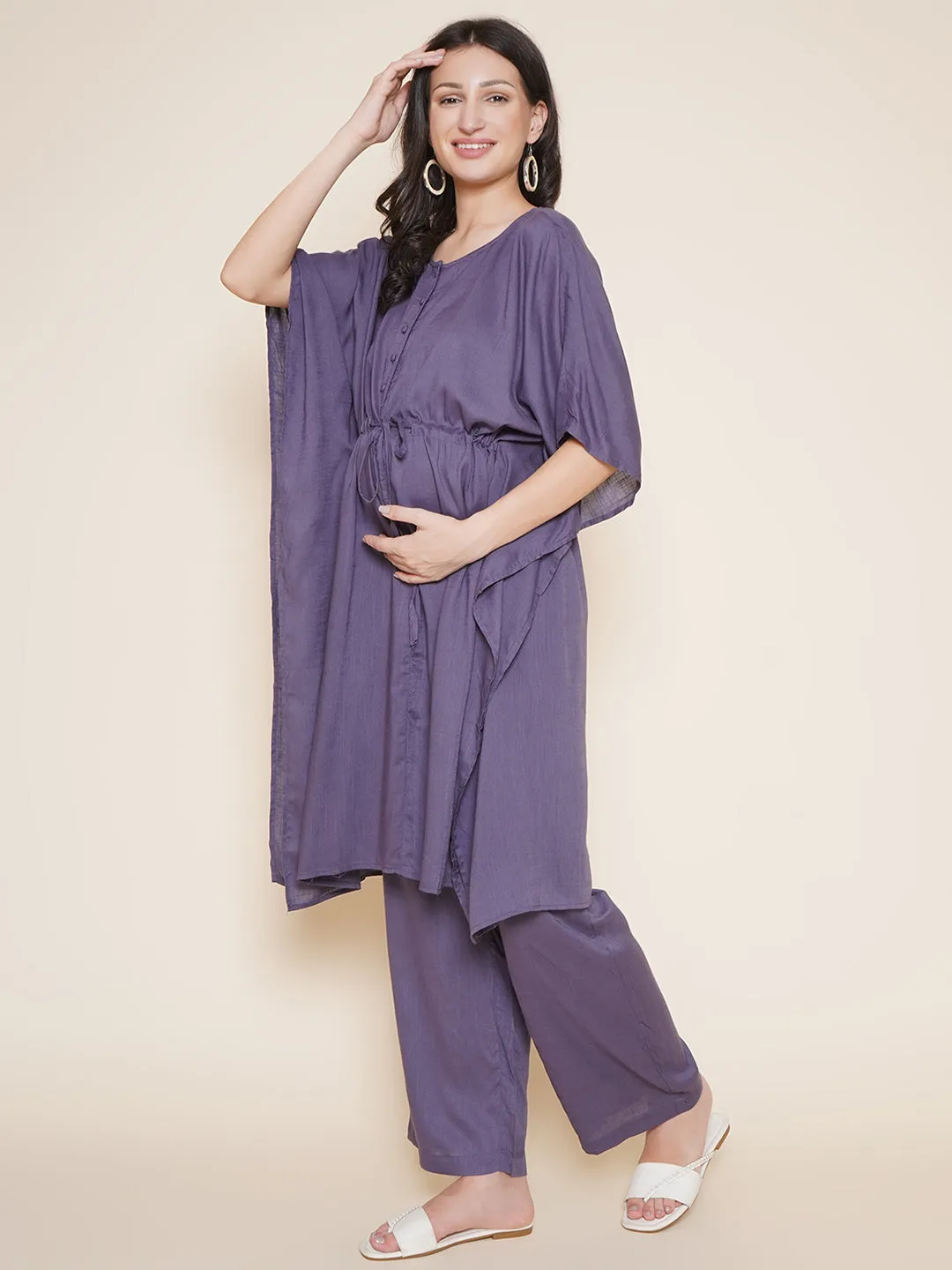 Purple Grey Maternity and Nursing Kaftaan Set