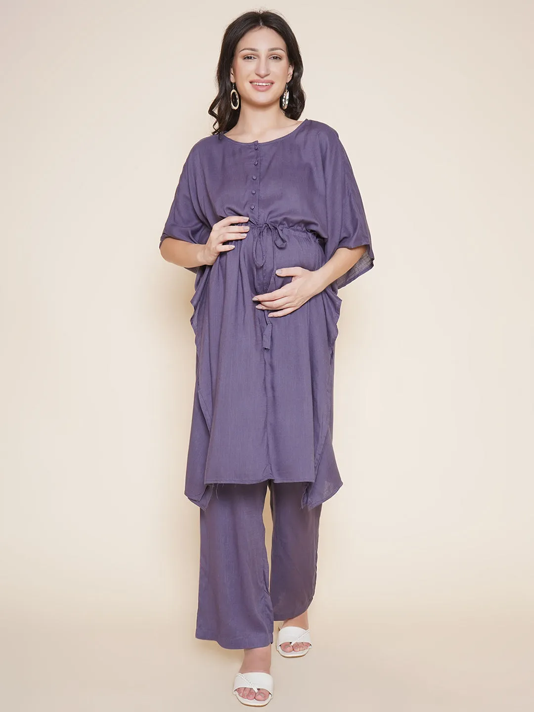 Purple Grey Maternity and Nursing Kaftaan Set