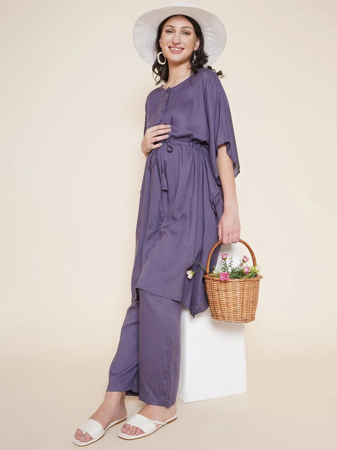 Purple Grey Maternity and Nursing Kaftaan Set