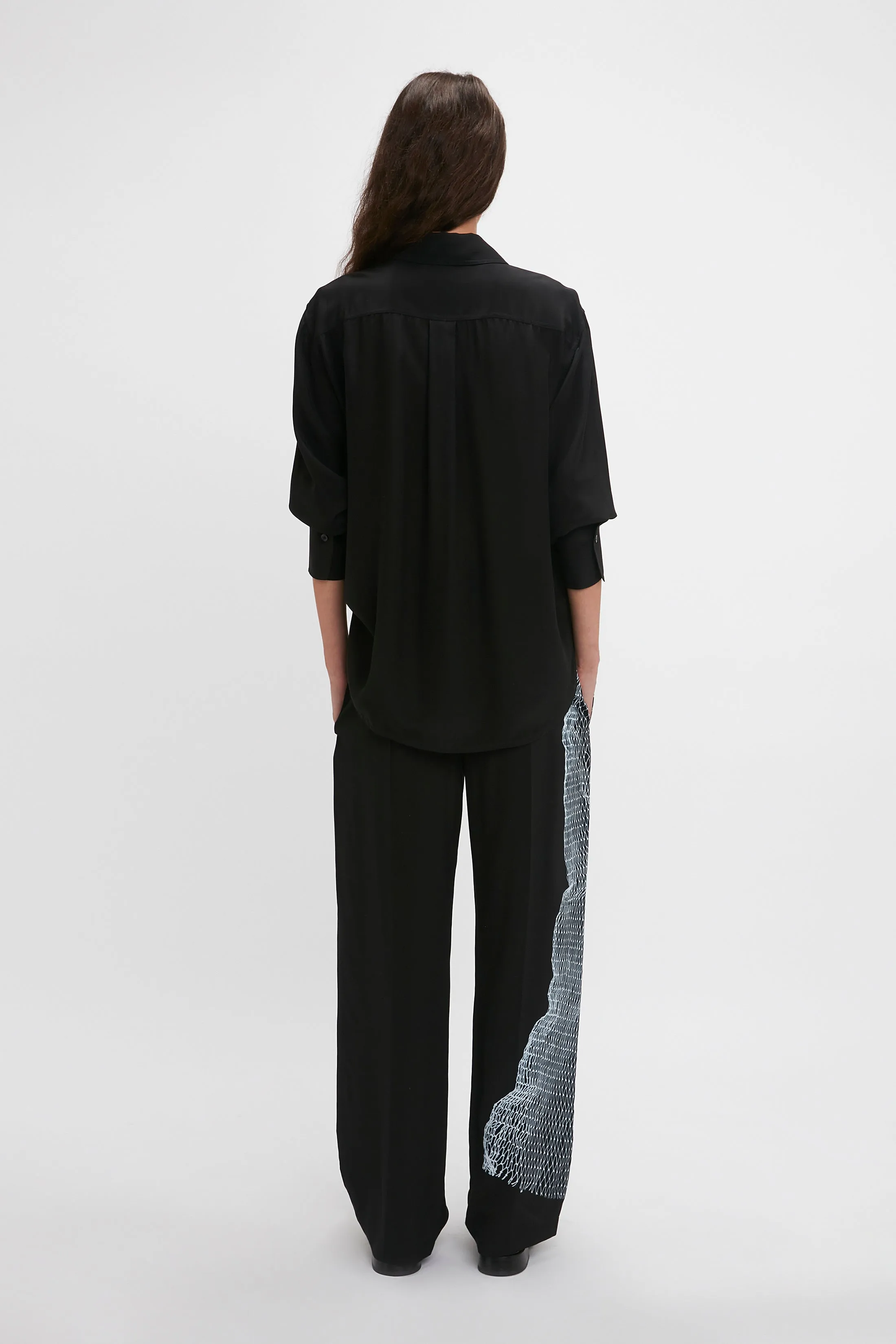 Pyjama Trouser In Black-White Contorted Net