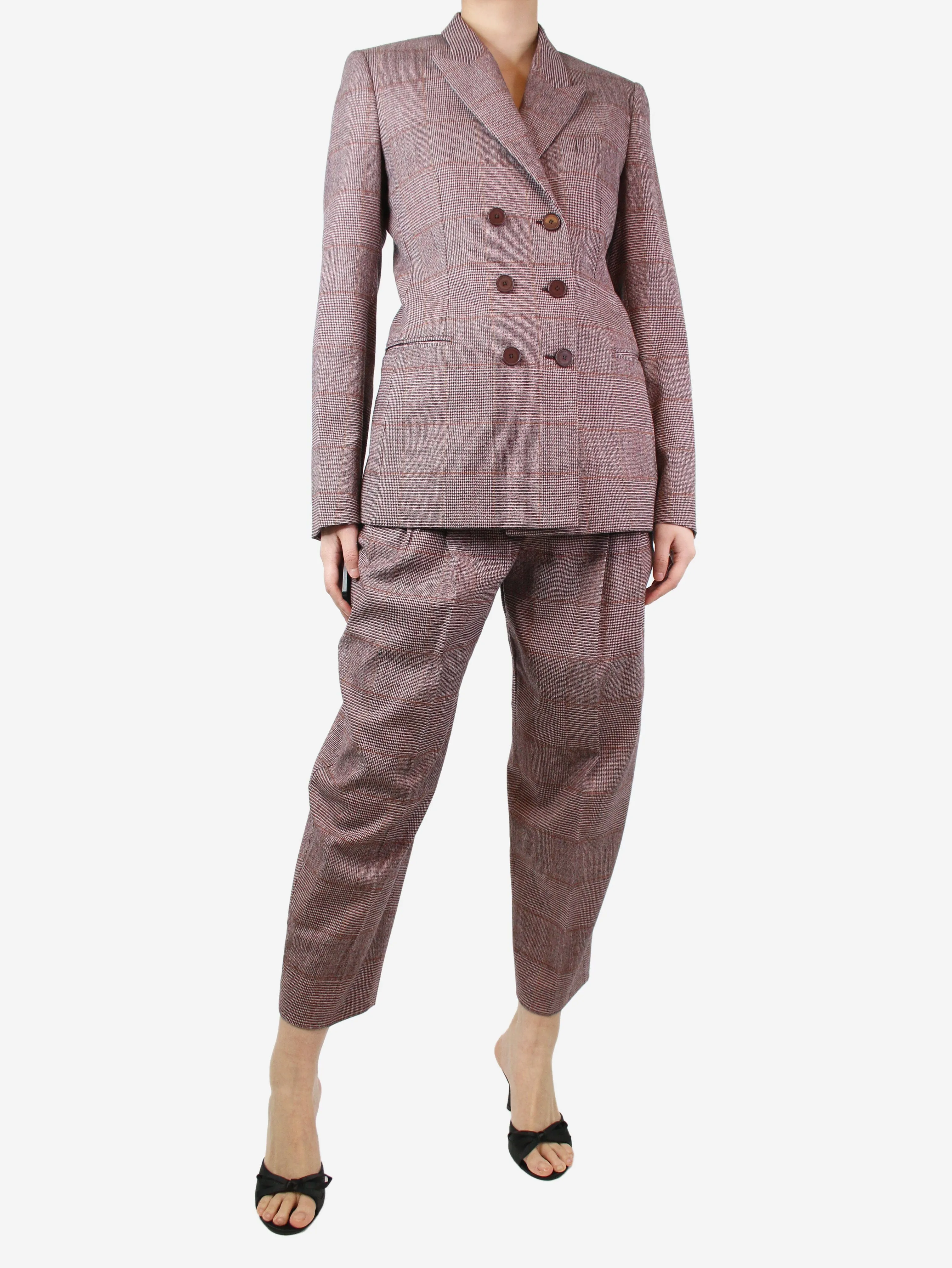 Red houndstooth blazer and trousers set - size UK 10