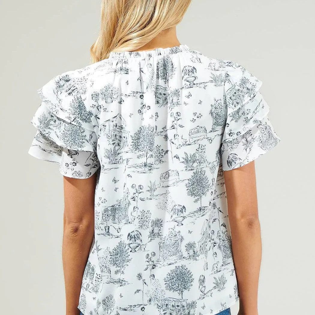 Renzo Toile Ruffle Blouse