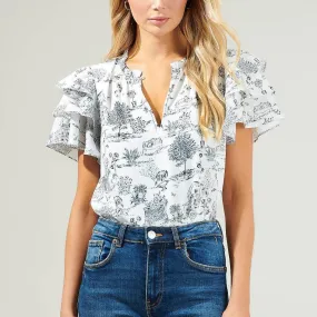 Renzo Toile Ruffle Blouse