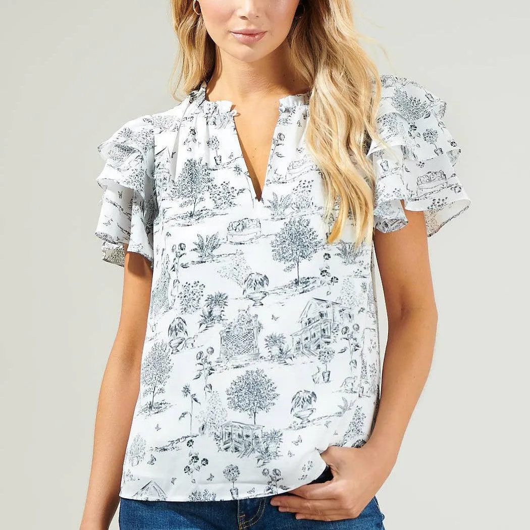 Renzo Toile Ruffle Blouse