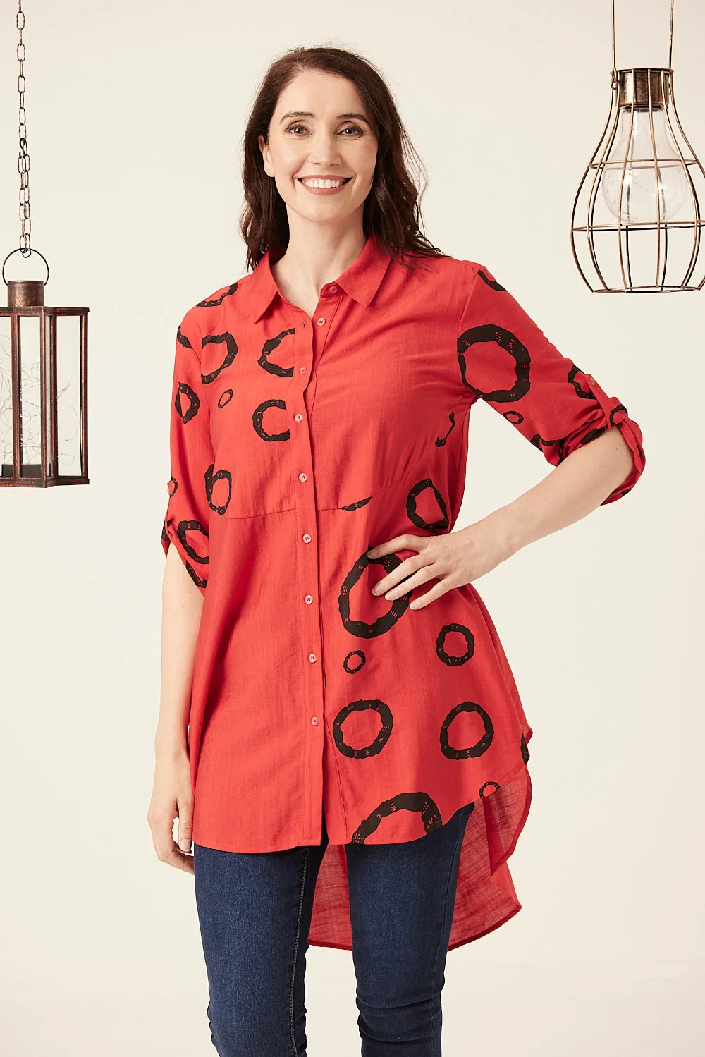 Saloos Circle Print Panelled Shirt