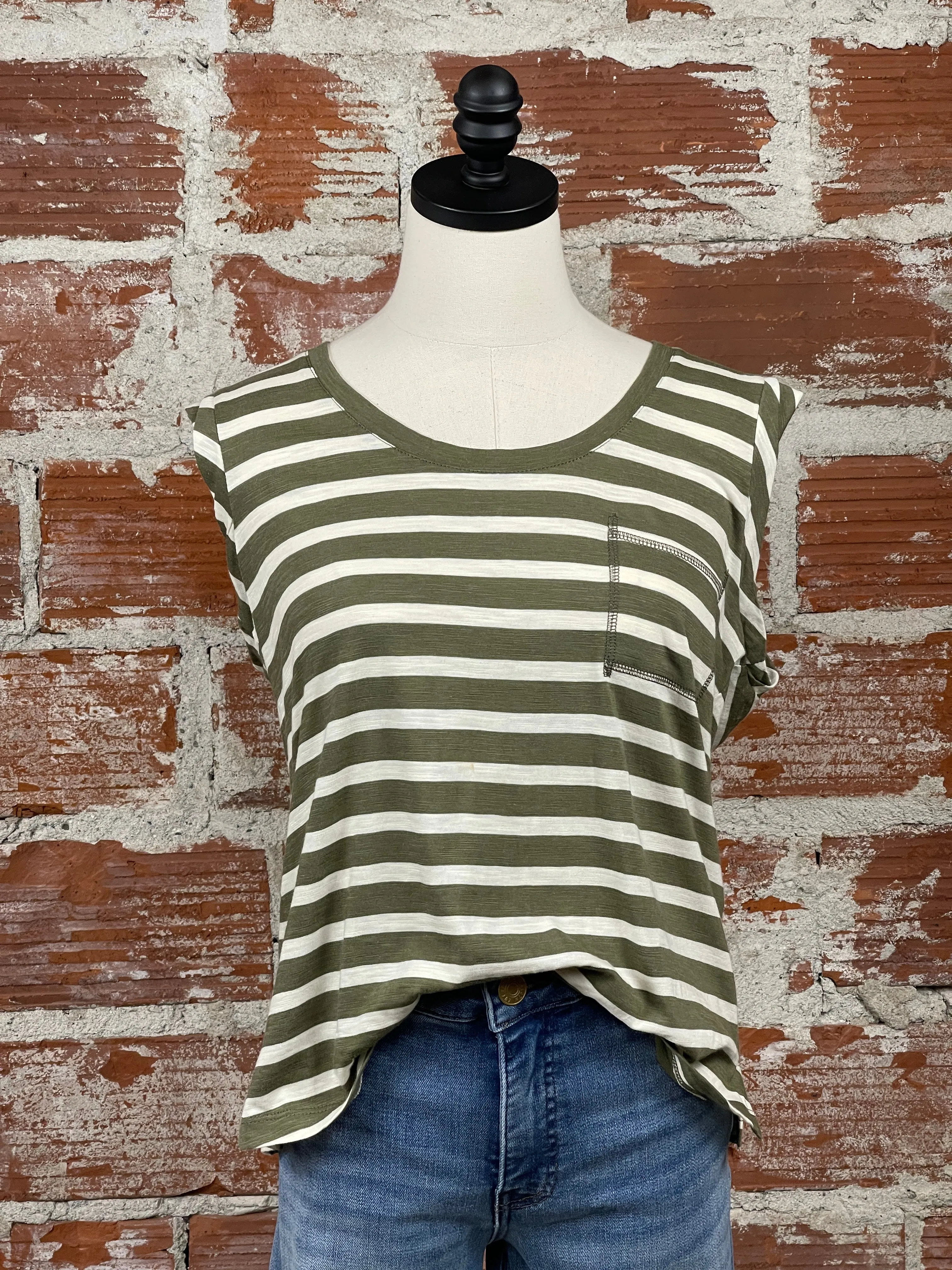 Sanctuary Traveler Tank in Ecru and Olive Stripe