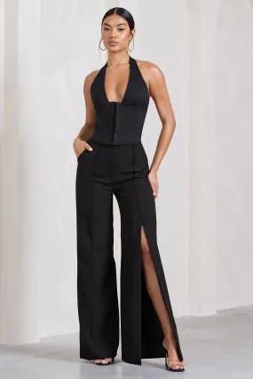 Signature | Black Split Wide-Leg Tailored Trousers