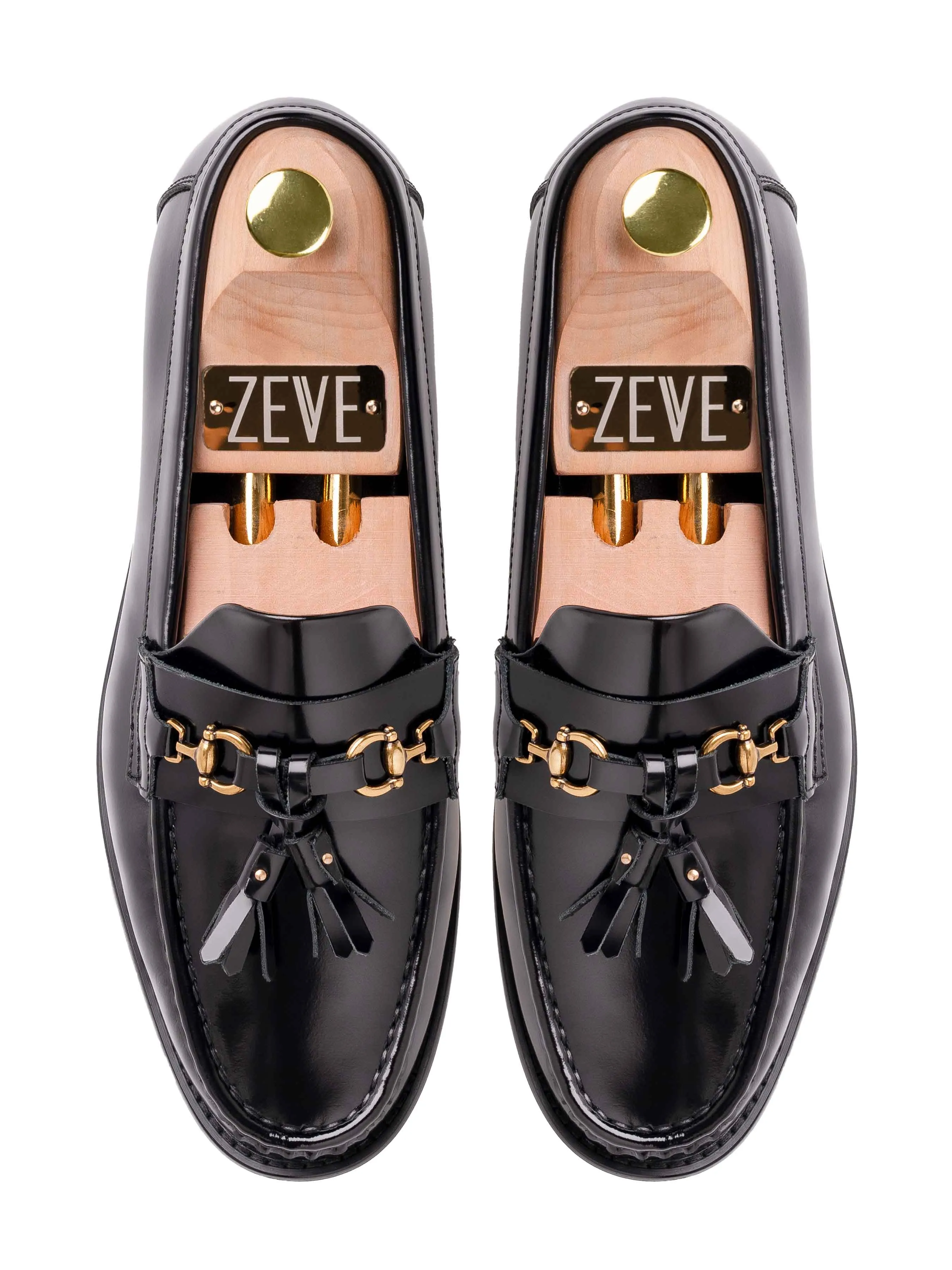 Tassel Moccasin Buckle Loafer  - Black Polished Leather