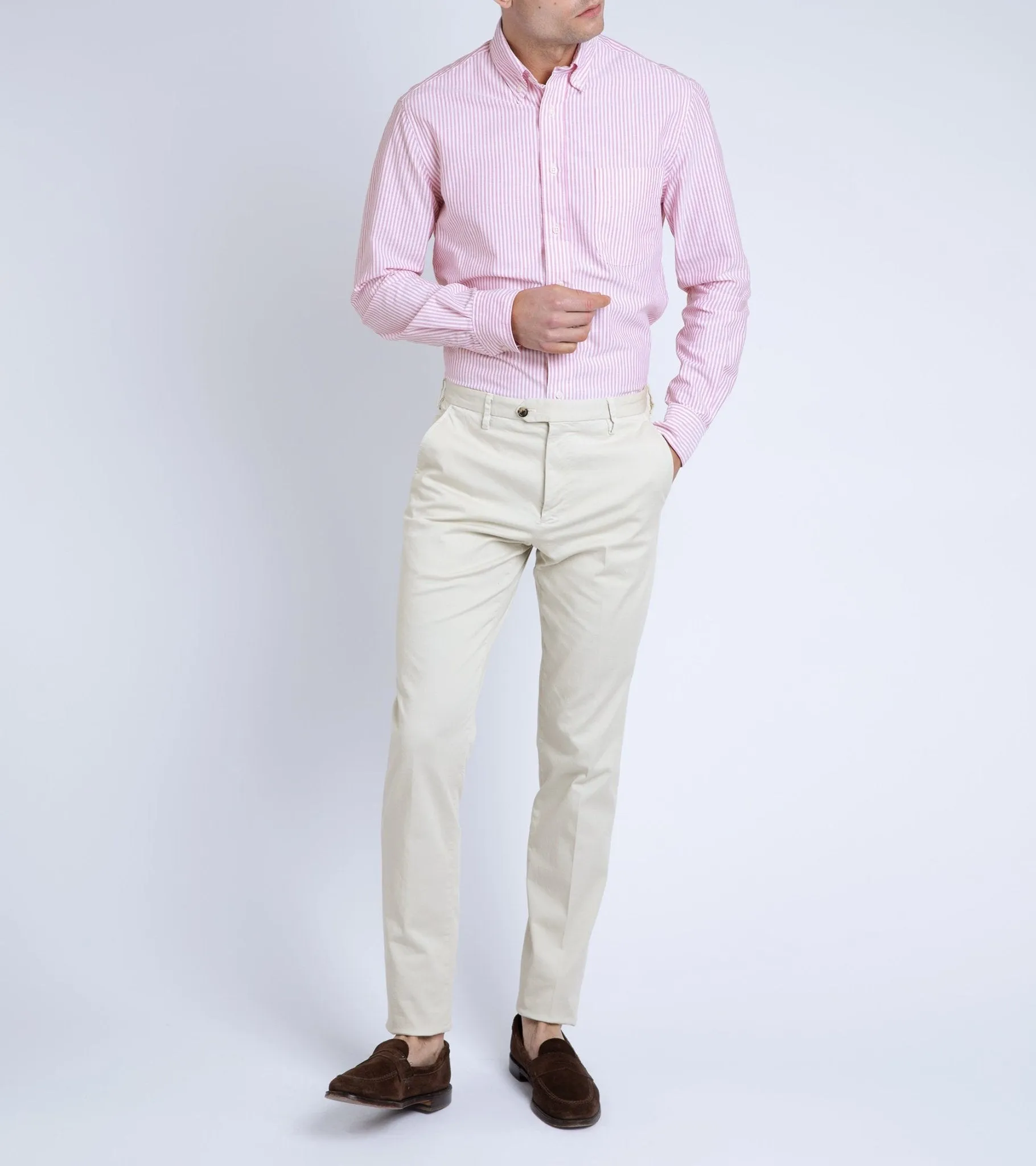 Trunk Welbeck Flat Front Cotton Trousers: Bone