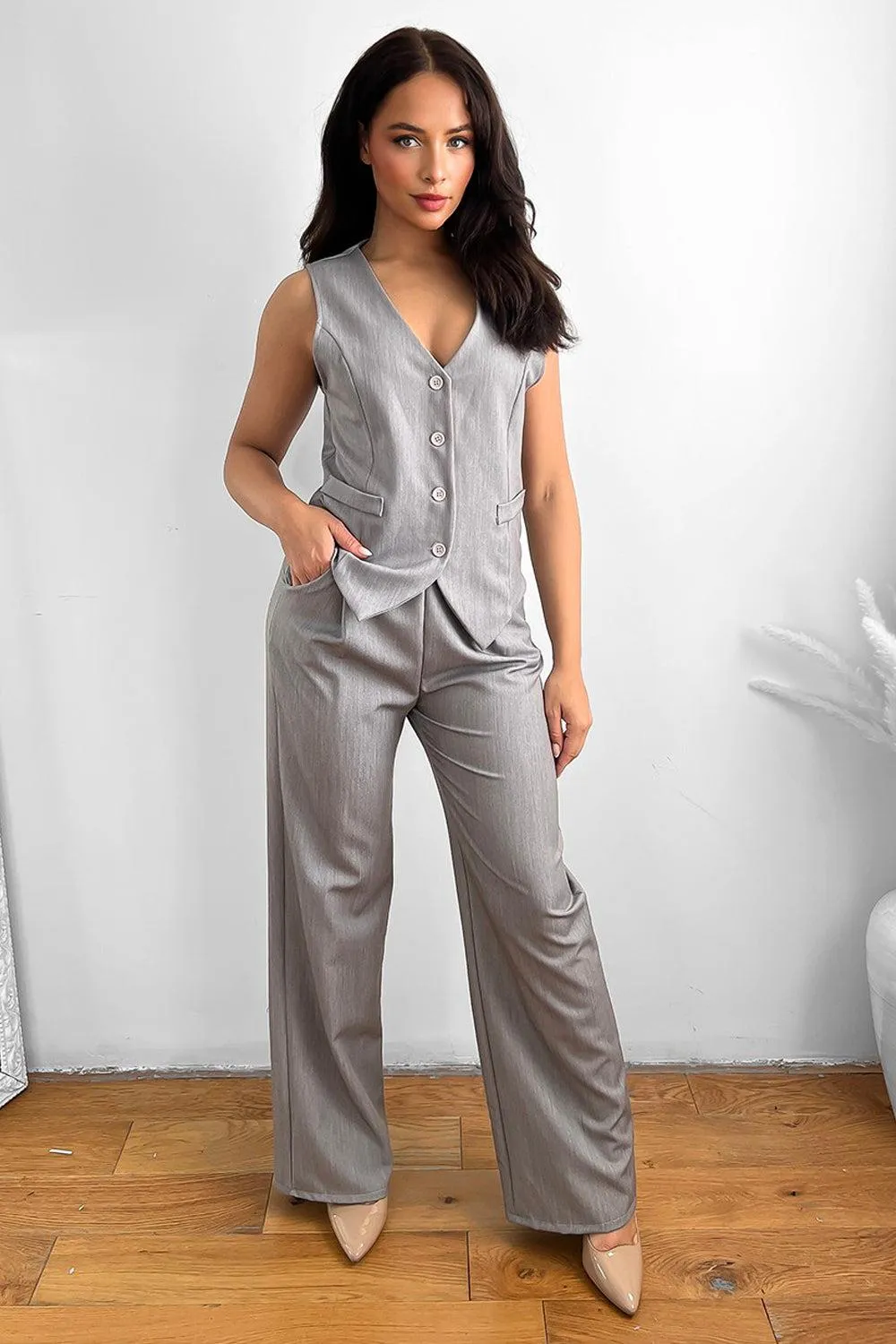 Waistcoat And High Waist Trousers Suit Set